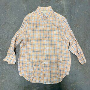 BRUNELLO CUCINELLI orange blue linen checkered button down shirt